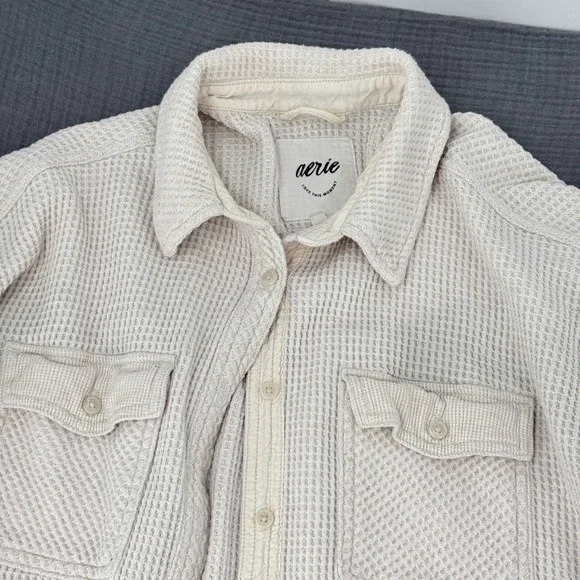 Aerie LumberJane Waffle Shirt Jacket Off White Cream 2023 Oversized Cozy Shacket - Picture 9 of 9